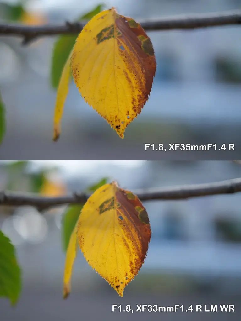 XF35mmF1.4 RとXF33mmF1.4 R LM WR　近接撮影能力の比較