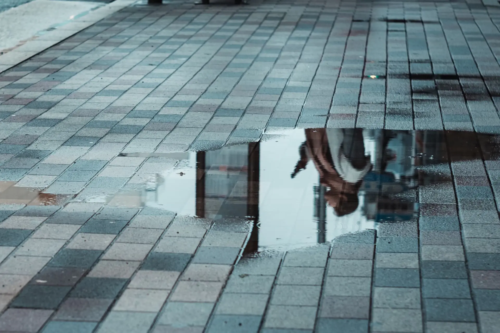 水たまりに映る女性